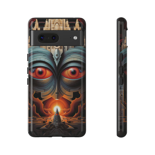 Temple of Watchful Eyes Phone Case - Floating Sanctuary Over Barren Terrain for iPhone, Samsung, Pixel