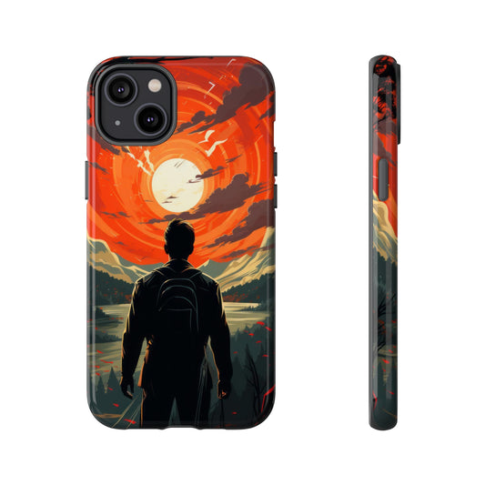 Sunset Contemplation: Man's Silhouette by Lakeside Phone Case for iPhone, Samsung, Pixel