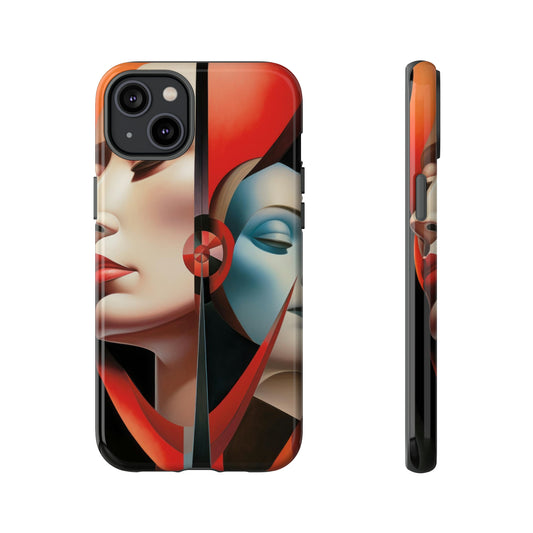 Surreal Dual Emotion Faces Phone Case - Masked Red & Blue Moods for iPhone, Samsung, Pixel